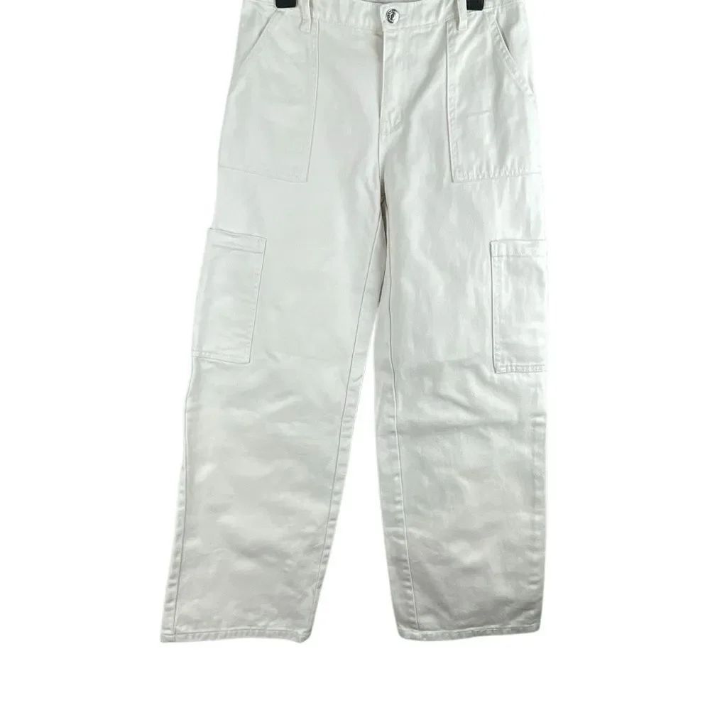 Wide Leg High Rise Cargo Jeans Ivory 3